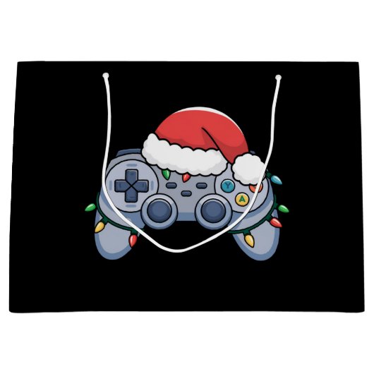 Video Game Controller Weihnachts-Weihnachtsmannmüt Große Geschenktüte (Vorderseite)