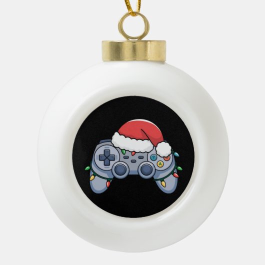 Video Game Controller Weihnachts-Weihnachtsmannmüt Keramik Kugel-Ornament (Vorderseite)