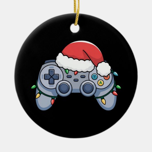 Video Game Controller Weihnachts-Weihnachtsmannmüt Keramik Ornament (Vorne)