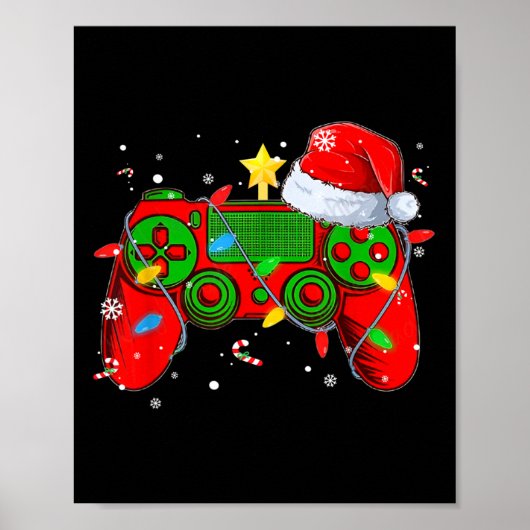 Video Game Controller Weihnachts-Weihnachtsmannmüt Poster (Vorne)