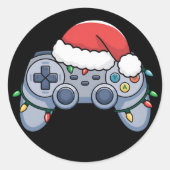 Video Game Controller Weihnachts-Weihnachtsmannmüt Runder Aufkleber (Vorderseite)