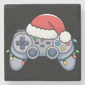 Video Game Controller Weihnachts-Weihnachtsmannmüt Steinuntersetzer (Vorderseite)