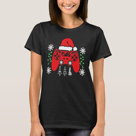 Video Game Controller Weihnachts-Weihnachtsmannmüt T-Shirt (Vorderseite)