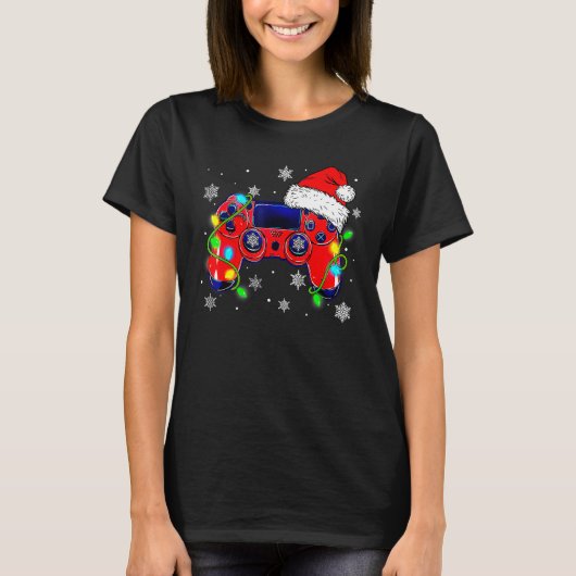 Video Game Controller Weihnachts-Weihnachtsmannmüt T-Shirt (Vorderseite)