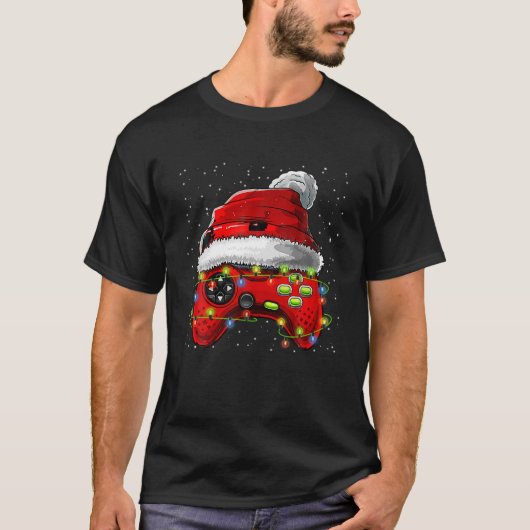 Video Game Controller Weihnachtslicht Weihnachtsma T-Shirt (Vorderseite)