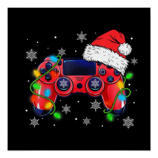 Video Game Controller Weihnachtsmann Mütze Gamer B Poster (Vorderseite)