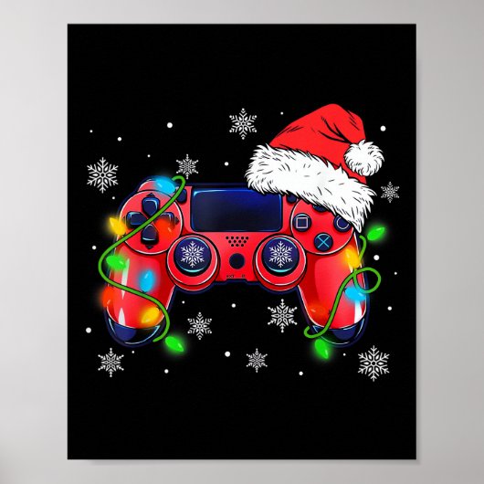 Video Game Controller Weihnachtsmann Mütze Gamer B Poster (Vorne)