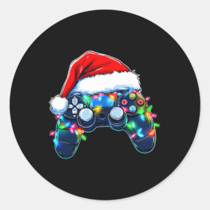 Video Game Controller Weihnachtsmann Mütze Gamer B Runder Aufkleber