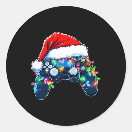 Video Game Controller Weihnachtsmann Mütze Gamer B Runder Aufkleber (Vorderseite)