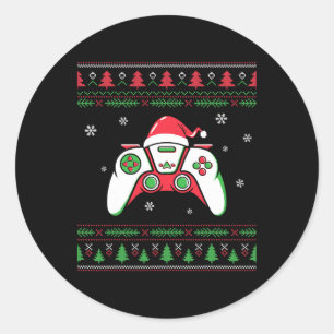 Video Game Controller Weihnachtsmann Mütze Gamer B Runder Aufkleber