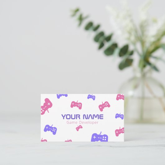 Video Game Developer Tester Console Pink & Lila Visitenkarte (Stehend Vorderseite)