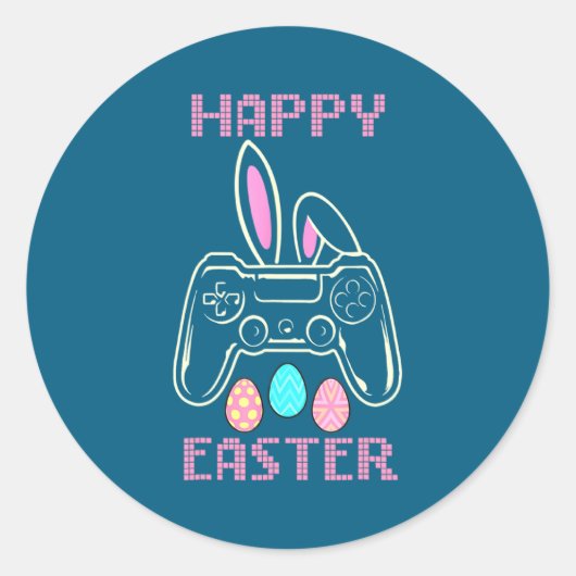 Video Game Easter Bunny Gaming Controller Gamer Bo Runder Aufkleber (Vorderseite)