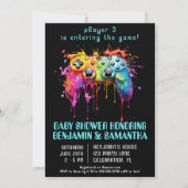 Video Game Gamer Blue Baby Dusche Einladung (Vorderseite)