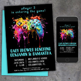Video Game Gamer Blue Baby Dusche Einladung