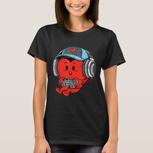 Video Game Gamer Heart Valentines Day Gaming Boys T-Shirt (Vorderseite)