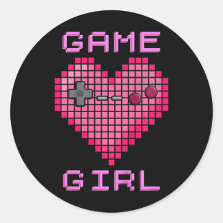 Video Game Girl Retro Gaming Pixel Herz-Control Runder Aufkleber
