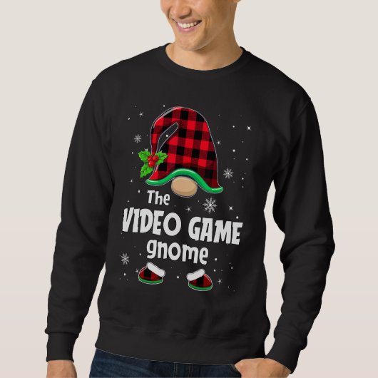 Video Game Gnome Buffalo Plaid Christmas Matching Sweatshirt (Vorderseite)
