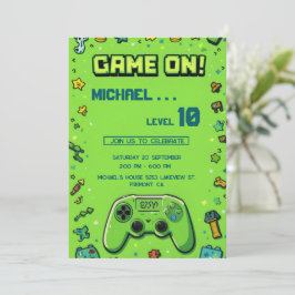 Video Game Green Kindergeburtstag Party Einladung