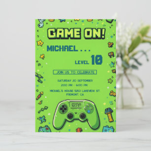 Video Game Green Kindergeburtstag Party Einladung