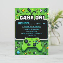 Video Game Green Kindergeburtstag Party Einladung