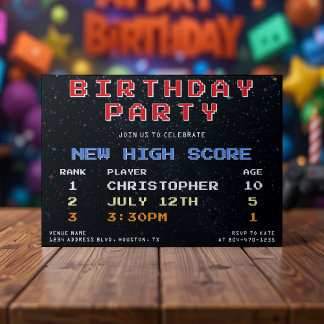 Video Game High Score Retro 10. Geburtstagsparty Einladung