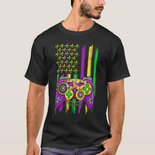 Video Game Jester Hat Retro American Flag Mardi Gr T-Shirt