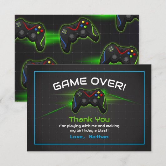 Video-Game-Kindergeburtstag Dankeskarte (Vorne/Hinten)
