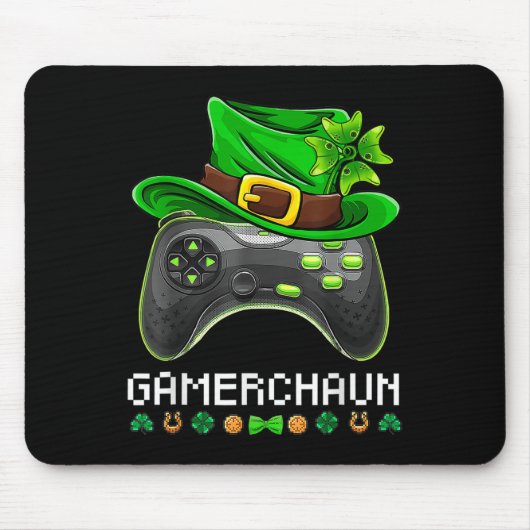 Video Game Leprechaun St Patricks Day Gamer Kinder Mousepad (Vorne)