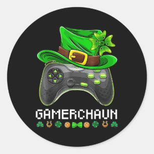 Video Game Leprechaun St Patricks Day Gamer Kinder Runder Aufkleber