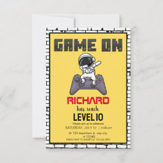 Video Game Level Up Astronaut Gamer Geburtstag Einladung