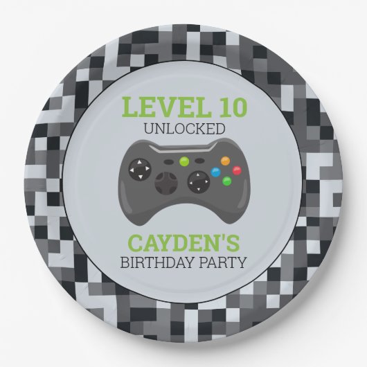 Video-Game-Level-Up-Controller Geburtstagsparty-Pa Pappteller (Vorderseite)