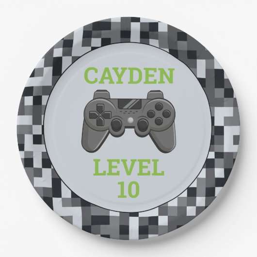 Video-Game-Level-Up-Controller Geburtstagsparty-Pa Pappteller (Vorderseite)