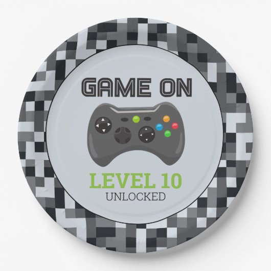 Video-Game-Level-Up-Controller Geburtstagsparty-Pa Pappteller (Vorderseite)