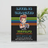 Video Game Level Up Gamer Boy Geburtstag Einladung (Stehend Vorderseite)