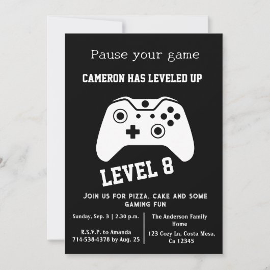 Video Game Level Up Gamer - Einladung zum Geburtst (Vorderseite)