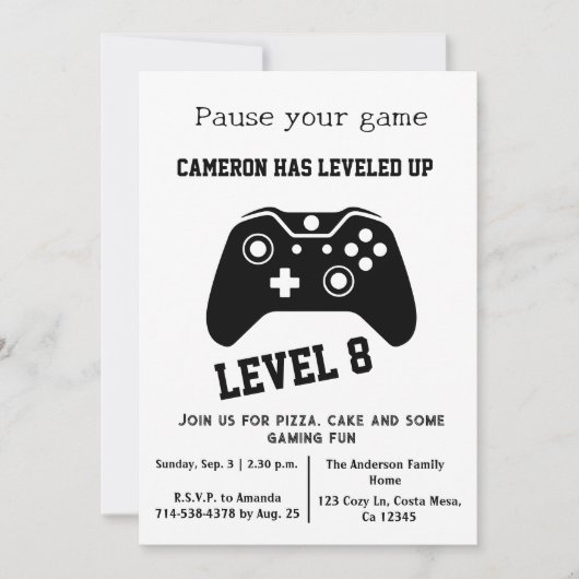 Video Game Level Up Gamer - Einladung zum Geburtst (Vorderseite)