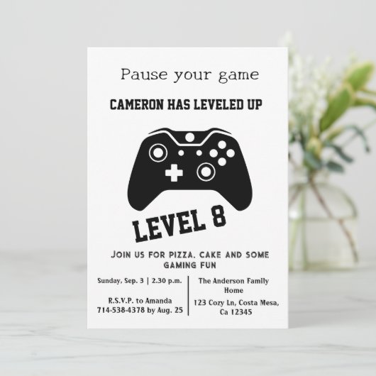 Video Game Level Up Gamer - Einladung zum Geburtst (Stehend Vorderseite)