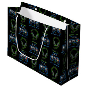 Video Game Neon Blue & Green Geburtstagsname Große Geschenktüte