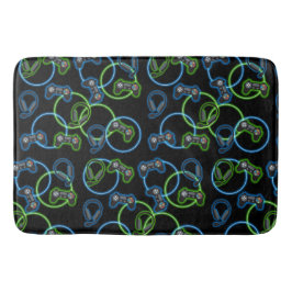 Video Game Neon Blue & Green Muster Badematte