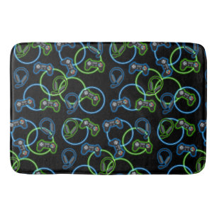 Video Game Neon Blue & Green Muster Badematte