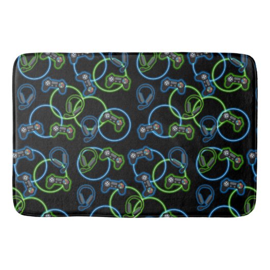Video Game Neon Blue & Green Muster Badematte (Vorderseite)