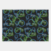 Video Game Neon Blue & Green Muster Geschenkpapier Set (Vorderseite)