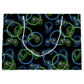 Video Game Neon Blue & Green Muster Große Geschenktüte (Vorderseite)
