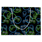 Video Game Neon Blue & Green Muster Große Geschenktüte (Rückseite)