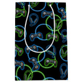 Video Game Neon Blue & Green Muster Mittlere Geschenktüte (Vorderseite)