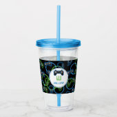 Video Game Neon Blue & Green Muster Monogram Acryltrinkbecher (Vorderseite)