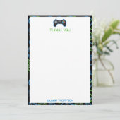 Video Game Neon Blue & Green Muster Monogram Dankeskarte (Stehend Vorderseite)