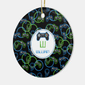 Video Game Neon Blue & Green Muster Monogram Keramik Ornament (Links)