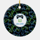 Video Game Neon Blue & Green Muster Monogram Keramik Ornament (Hinten)
