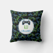 Video Game Neon Blue & Green Muster Monogram Kissen (Rückseite)